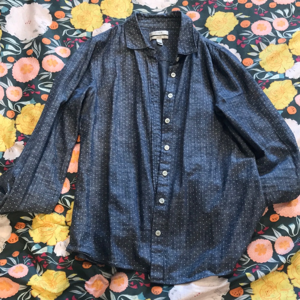 Blue polka dot button down